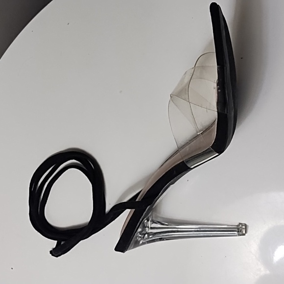 Fashion Nova clear & black lace-up stiletto sandals - Picture 4 of 7